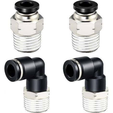 Raccord coudé et tube droit pneumatique combinés, diamètre extérieur du tube 1/4" x filetage NPT 1/2", raccord rapide 6 mm (4 pièces) (1/5)
