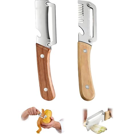 Pelador multifunción de acero inoxidable, juego de pelador de patatas con abridor de botellas y cuchillo de cebollino, utensilio de cocina (C) (1/5)