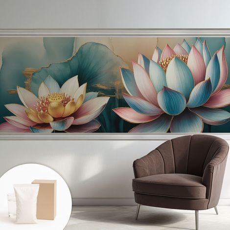 Tapete Vliestapete mit Kleber - abwaschbar - Tapete mit Motiv - trendige Wanddeko - elegant Fototapete Lotusblumen der Harmonie 250x104 cm (1/5)