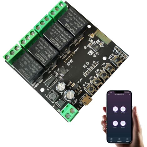 Module de commutateur de relais WiFi intelligent à 4 canaux - Contrôleur autobloquant momentané, télécommande de porte de garage (1/5)