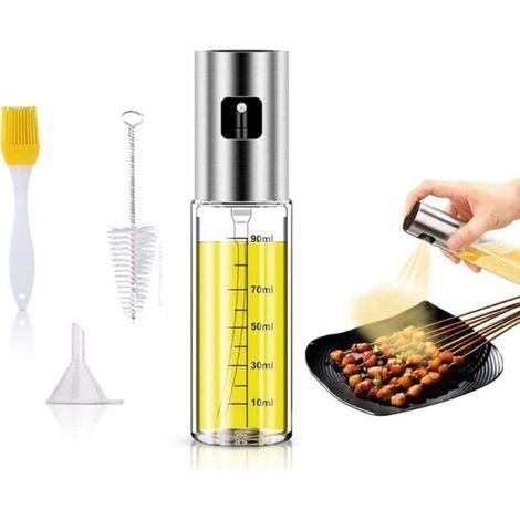 100ML Vaporisateur Huile avec Échelle, Pulverisateur Huile d'olive avec Entonnoir Vaporisateur Huile Cuisine en Acier Inoxydable avec Balais d'Huile et Brosse de Nettoyage pour BBQ/Cuisine (1/5)