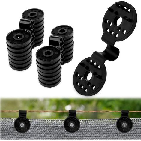 Clips para malla de sombra - Pinzas para redes - Fijación de redes - Diseño resistente al viento - 50 piezas - Negro (1/5)