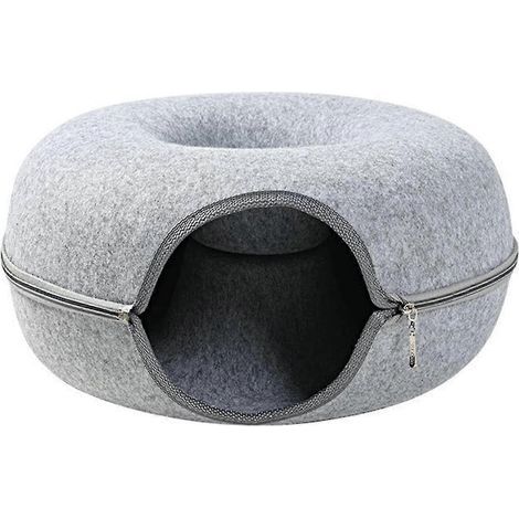 Niche pour animaux de compagnie 505020cm toutes saisons, en forme de donut, lavable, tunnel, pour chat, ronde, semi-fermée, en feutre