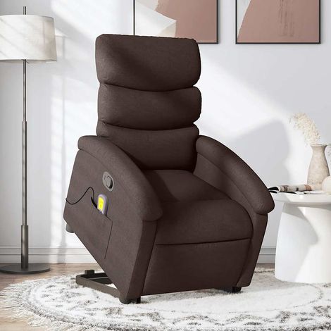 Massagesessel mit Aufstehhilfe Dunkelbraun Stoff