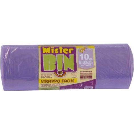 Bolsa de basura con ligaduras moradas 70X110 pz.10 Mr.Bin