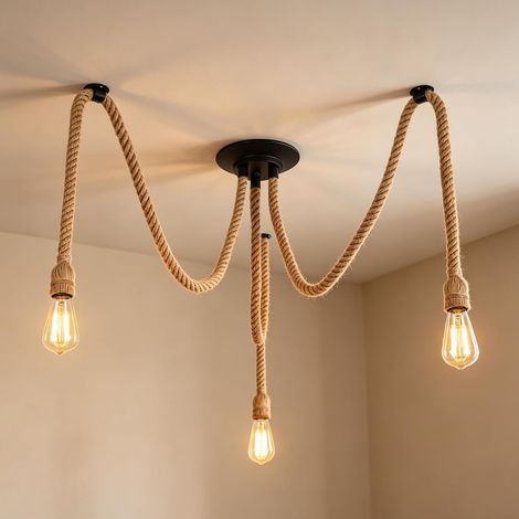 Suspension 3 Cordes, 1,5m Lustre Suspention à 3 Têtes, Lampe Araignée DIY, Suspension Luminaire Industrielle für Chambre à Coucher Salon Cuisine Loft, fur E27 (1/5)
