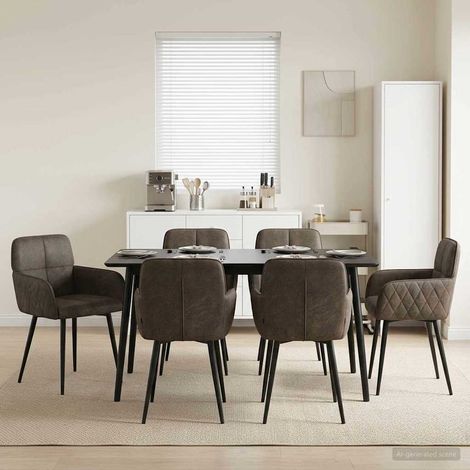 Lot de 6 chaises de salle à manger modernes en simili daim gris foncé avec accoudoirs - PANGIVO (1/5)