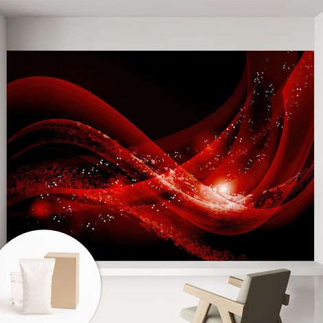 Papier peint intissé mural avec colle pour salon et chambre Décoration murale rapide - Colle incluse gratuite Tourbillon rouge 152x104 cm (1/5)