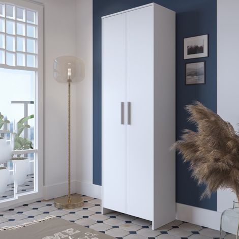 Dmora - Armario 2 puertas Vinadio, Muebles de dormitorio, Vestidor, Armario de ropa, 65x38h197 cm, Blanco (1/4)