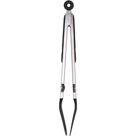 Pince de barbecue en acier inoxydable avec revêtement silicone, outil de cuisson pour steak et grillades, 12 pouces, support noir (1/5)