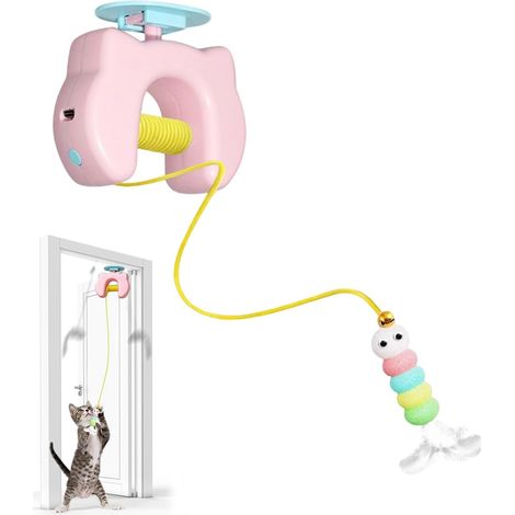 Juguete para gatos colgado en la puerta, juguete interactivo para gatos con cordón elástico ajustable, juguetes para gatos más resistentes a los arañazos con carga USB para correr y luchar contra el a (1/5)