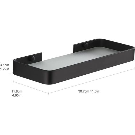 Duschablage ohne Bohren, Wandmontierter Bad-Organizer mit Ablagefach, rostfrei, bruchsicher, gehärtetes Glas, Aluminium, Platz für Küchenutensilien, 30 cm, Schwarz