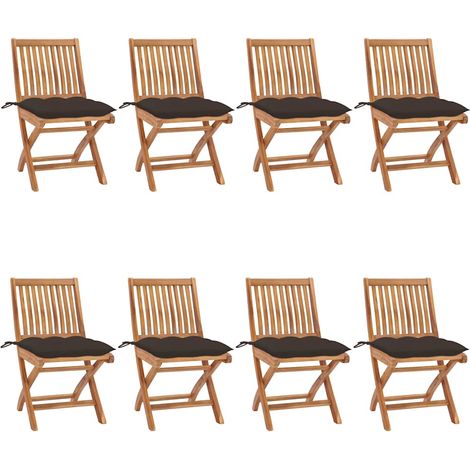 vidaXL Sillas plegables con cojines, 8 unidades, madera maciza de teca. (1/5)