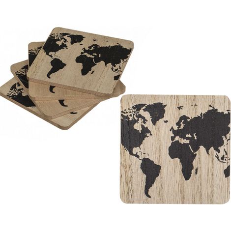 4 dessous de verres Mappemonde modèle noir