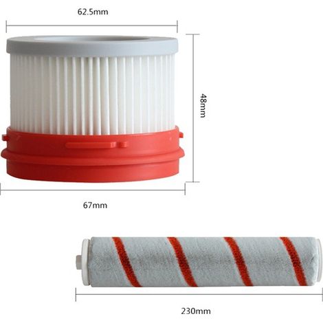 Ein Zubehörset für den Xiaomi Dreame Wireless V8 Staubsauger, hergestellt aus weißem und orangefarbenem Kunststoff und Baumwolle.