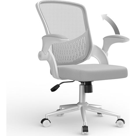 Office Desk Chair Ergonomic Chair with Flip-up Armrests - Bigzzia Mid-Back Computer Chair with Lumbar Support - Mesh Chair for Home Office - Grey