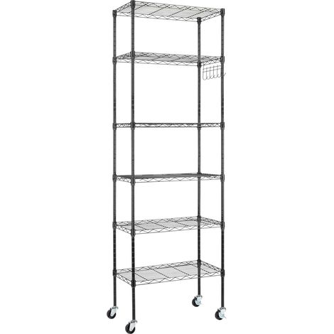 1 - Étagère de rangement - Accessoire de stockage - 6 tablettes réglables avec roulettes et pieds de nivellement pour garage ou atelier Noir 55x30x165cm (1/5)