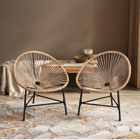 Fauteuil bois naturel en résine tressée acier 72 x 68 x 81 cm (1/5)