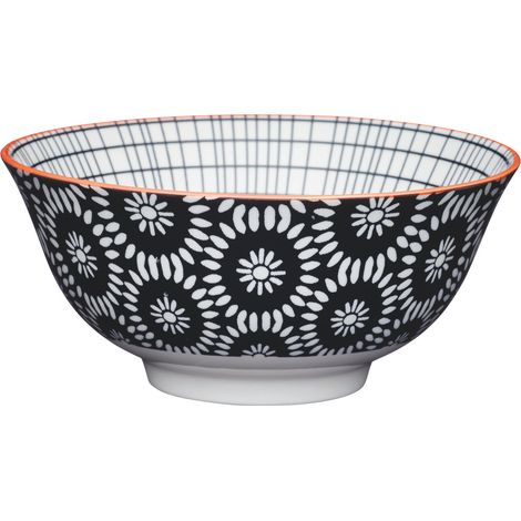 KitchenCraft ECMKCBOWL33SET - Set de ciotole de ceramica con disegno floreale de di margherite monocromatiche, gres.