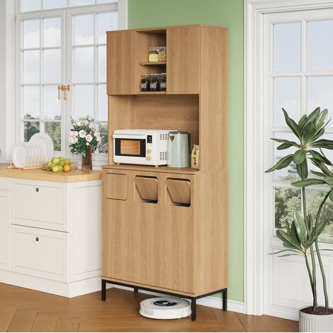 Mobile cucina 80/35/181 cm in effetto rovere con 3 scomparti per raccolta differenziata e vano microonde (1/5)