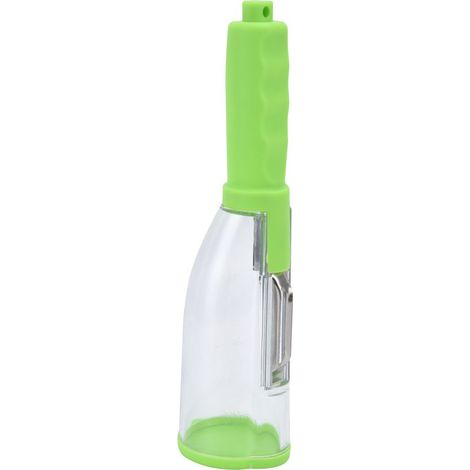 1 éplucheur de fruits et légumes, lame en acier inoxydable, bac à déchets intégré, boîte de rangement incluse, pour cuisine et bureau (1/5)