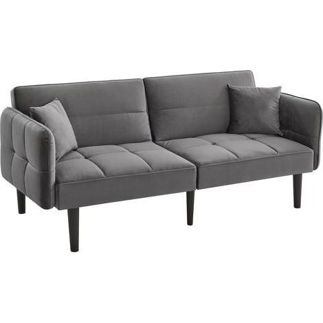 Divano letto, divano da 2 posti con schienali regolabili e braccioli ribaltabili, in velluto, grigio (1/5)