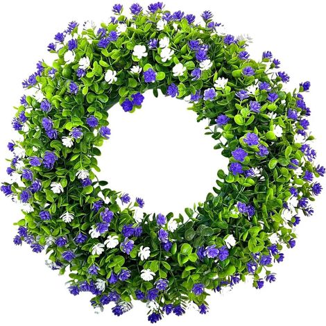 Couronne de fleurs artificielles réutilisable en eucalyptus, verdure synthétique et fleurs colorées – décoration pour porte d'entrée, cheminée, fêtes et mariages (1/5)
