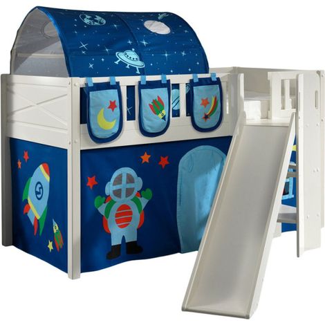 Lit Enfant Toboggan, Tente, Tunnel & 3 Pochettes "Scott Astro" 90x200cm Blanc (1/5)