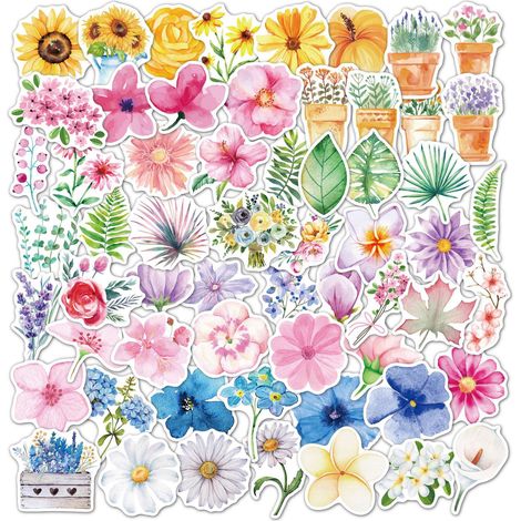 SHINING HOUSE 60 piezas lindas pegatinas de flores pegatinas de flores pegatinas de plantas impermeables pegatinas decorativas para botellas de agua, teléfono, maleta, etc. (1/5)