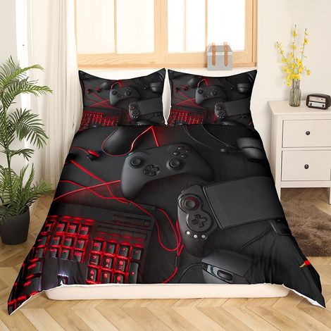 Housse de couette moderne Style science-fiction Motif manette de jeu vidéo Parure de lit pour adolescents, garçons, joueurs Couvre-lit avec fermeture éclair 200 x 200 cm (1/5)