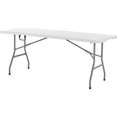 Mophorn Mesa plegable multiusos de 1,8 m, rectangular de plástico, portátil, para interiores y exteriores, con asa, ideal para eventos, cenas, fiestas, bodas, picnics y camping. Color blanco. (1/5)