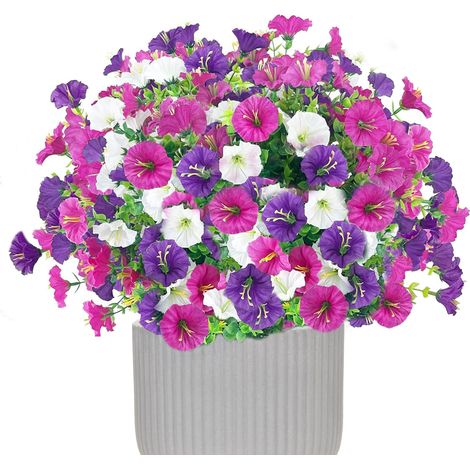 Lot de 6 fleurs artificielles d'extérieur en plastique imitation soie pour décoration extérieure, jardin, maison (1/5)