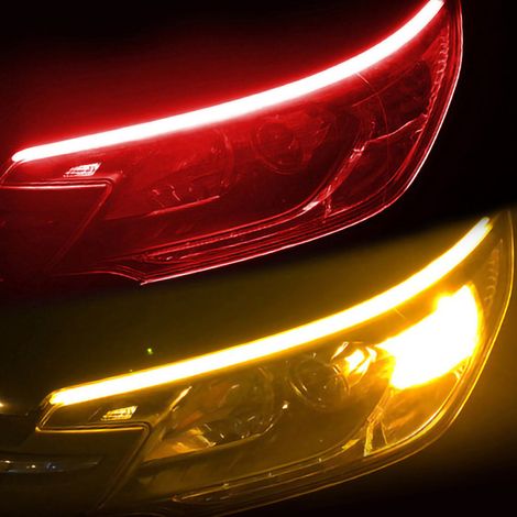 Ruban LED phare auto 60 cm bicolore rouge jaune feu position clignotant tube lampes 2 pièces (1/4)