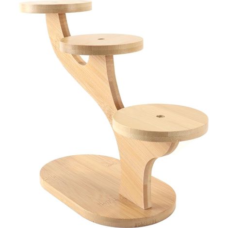 Support à plantes rond en bois à 3 niveaux pour table ou rebord de fenêtre, idéal pour le bureau ou la chambre à coucher (1/5)
