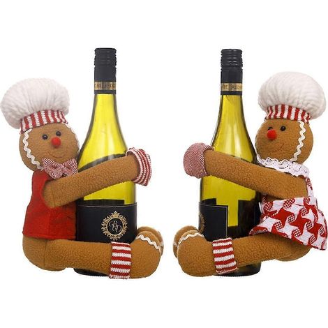 Lot de 2 décorations de Noël en pain d'épice, ornements pour sapin de Noël en forme de bouteille de vin et de rideau (1/5)
