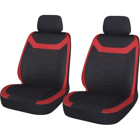 Housse De Siège Avant - Paire - Tissu Noir Et Rouge - Universel - Voiture Et Van (1/3)