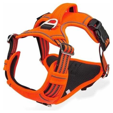 Anti-pull dog harness, large and medium dog harness, adjustable reflective dog vest with breathable handle, anti-pull sports chest harness, orange-XL, FLITI (1/4)