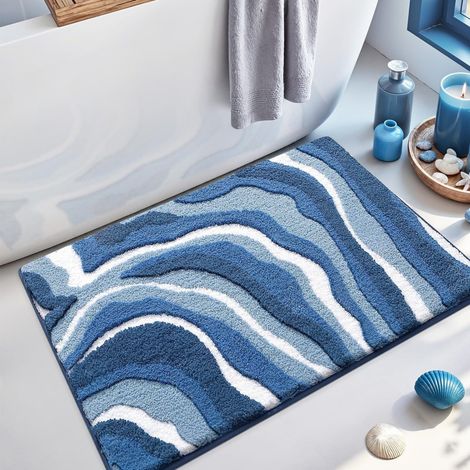 Tapis de salle de bain en microfibre ultra-fine, absorbant, doux et moelleux, idéal pour la décoration de salle de bain style plage, antidérapant, vert plage -- 50x100cm [fond en plastique imitation c
