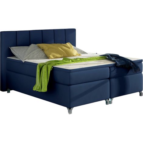 Lit boxspring 180x200 simili cuir bleu marine Balfor (1/3)