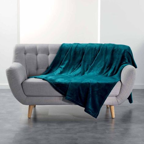 Plaid Uni en Flanelle "Flanou" 180x220cm Bleu (1/4)
