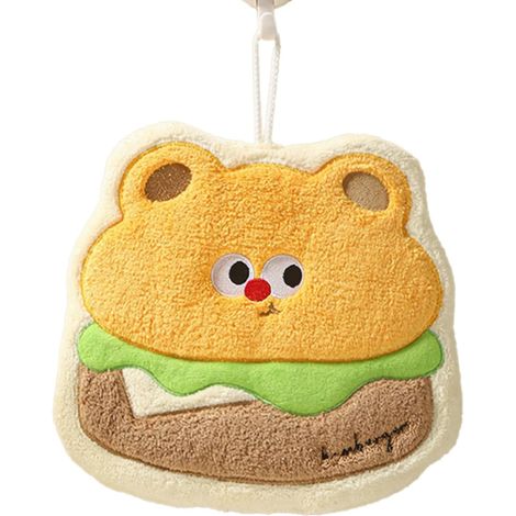 Lindas toallas de baño, toallas de baño para niños con dibujos animados, toallas pequeñas decorativas, 8,6 x 7,8 pulgadas, vellón coral, patrón de hamburguesa.