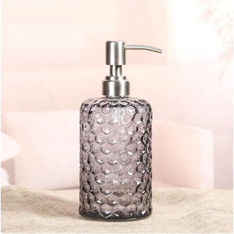 Distributeur De Savon - 500 Ml - Verre Rhomboïdal Et Corps En Métal Anti-Corrosion - Pompe À Course Longue Pour Liquides Épais Ou Fluides - Usage Salle De Bain Cuisine Chambre - 1 Pièce (1/5)