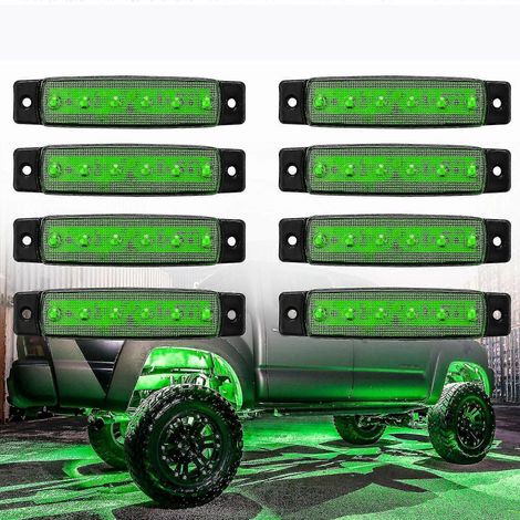 Lot de 8 feux LED verts pour bas de caisse de voiture, Jeep, camion, quad, SSV