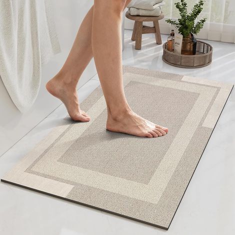 Tapis De Bain Anti-dérapant - Dos En Caoutchouc - Ultra Fin 0,4 Cm - Absorbant Rapide Séchage - Pour Salle De Bain Douche Baignoire Lavabo - Beige 40 X 60 Cm (1/5)