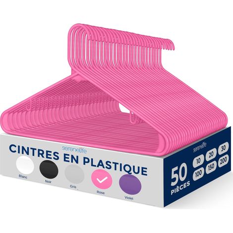 Cintres en Plastique - Antidérapants - Porte-Vêtement Fins et Gain de Place - pour Chemises, Pulls, Sweats, Vêtements Enfants et Robes - Ultra-Fins - Légers - Lot de 50 - Rose (1/5)