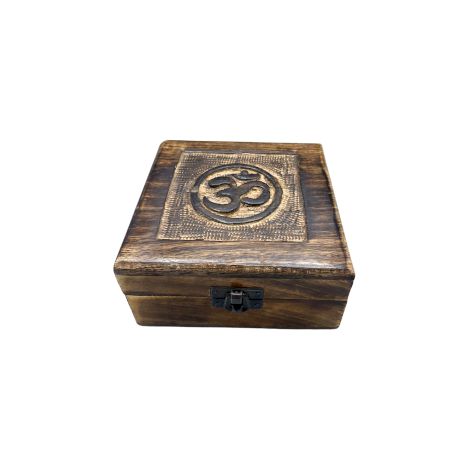 Boîte à souvenirs carrée en bois 13x13x6cm - Om- Vendu par 1