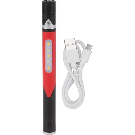 Lampe de poche stylo USB rechargeable, 3 sources lumineuses LED, clip design, pour réparation et usage hospitalier, lumière rouge incluse. (1/5)