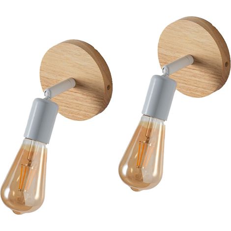 Lot de 2 appliques murales pivotantes bois et métal blanc Ø6cm