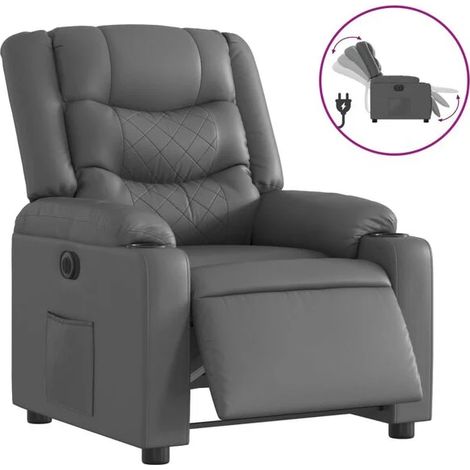 Chaise longue électrique réglable en hauteur, en similicuir gris, avec dossier inclinable et repose-pieds télescopique – Confort maximal pour salon ou bureau (1/5)