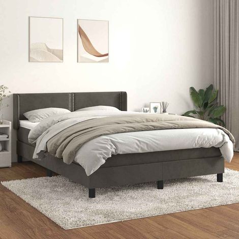 Cama box spring con colchón terciopelo gris oscuro 140x190 cm (1/5)